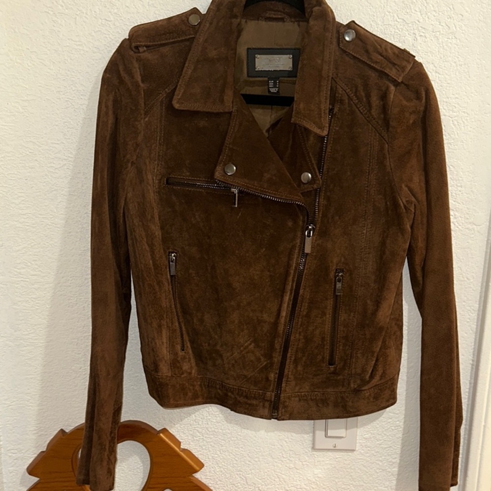 MANGO MNG Brown Suede Moto Women's Jacket